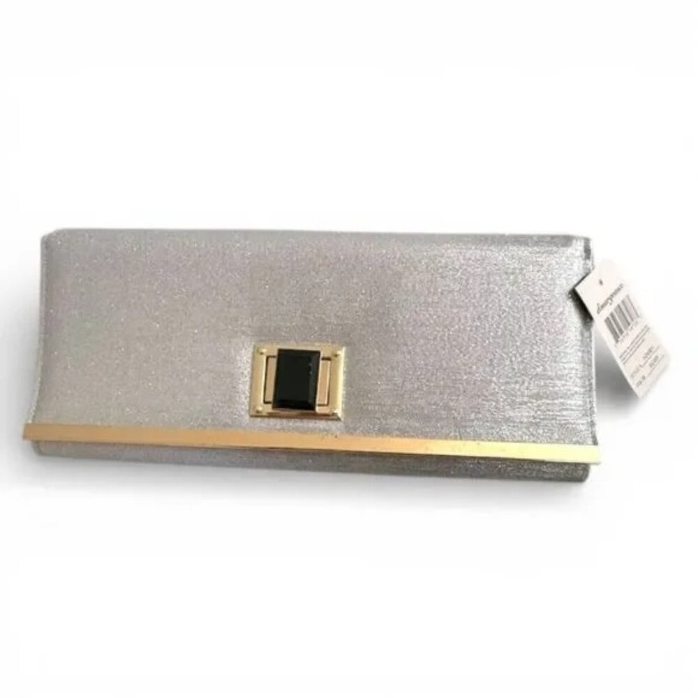 D'MARGEAUX Silver Metallic Goldtone accent Evening Clutch
